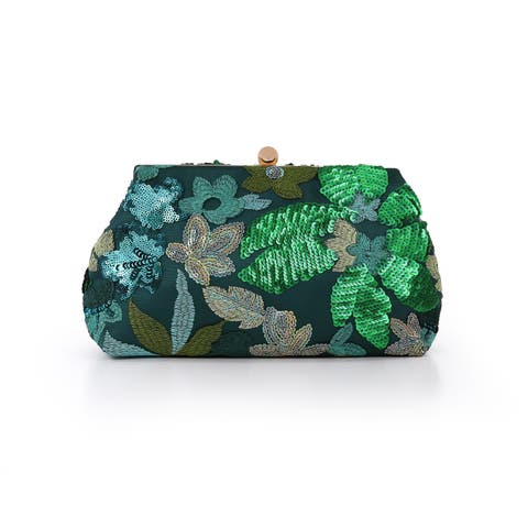 Elara Large Flora Sequin Pouch Clutch