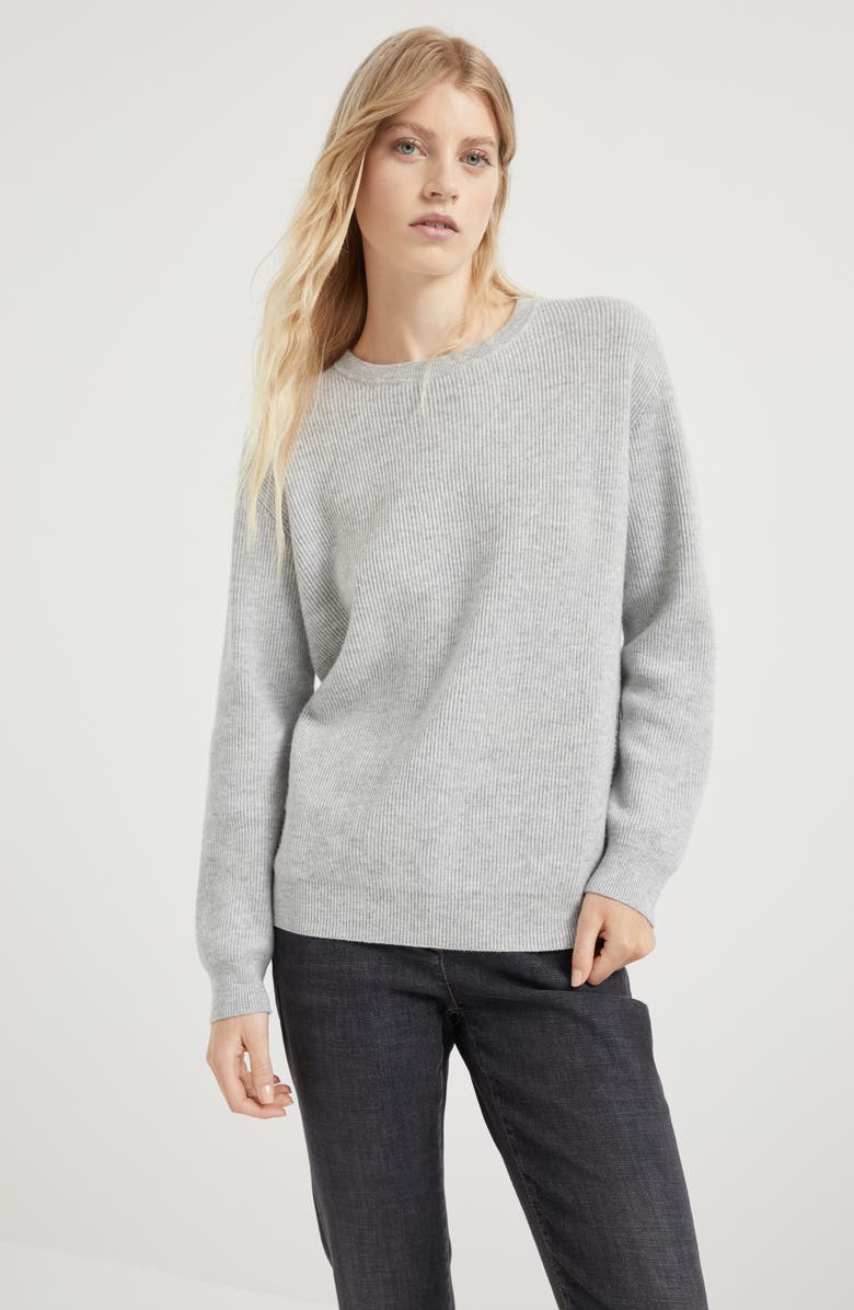 Brunello Cucinelli English Rib knit sweater, Alternate, color, Light Grey