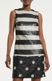 Isaac Mizrahi New York Mixed Print Sequin Shift Dress