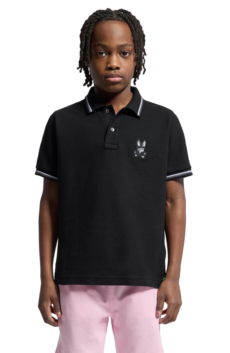 Psycho Bunny Kids' Baxter Tipped Pima Cotton Piqué Polo, Alternate, color, 001 Black