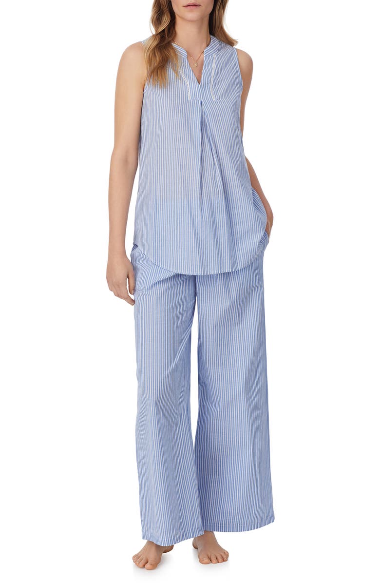 Eileen West Stripe Sleeveless Tunic Wide Leg Pajamas, Main, color, 