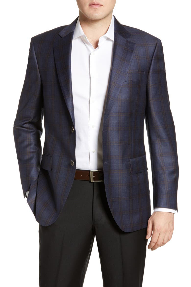 Flynn Plaid Wool Sport Coat, Main, color, NAVY
