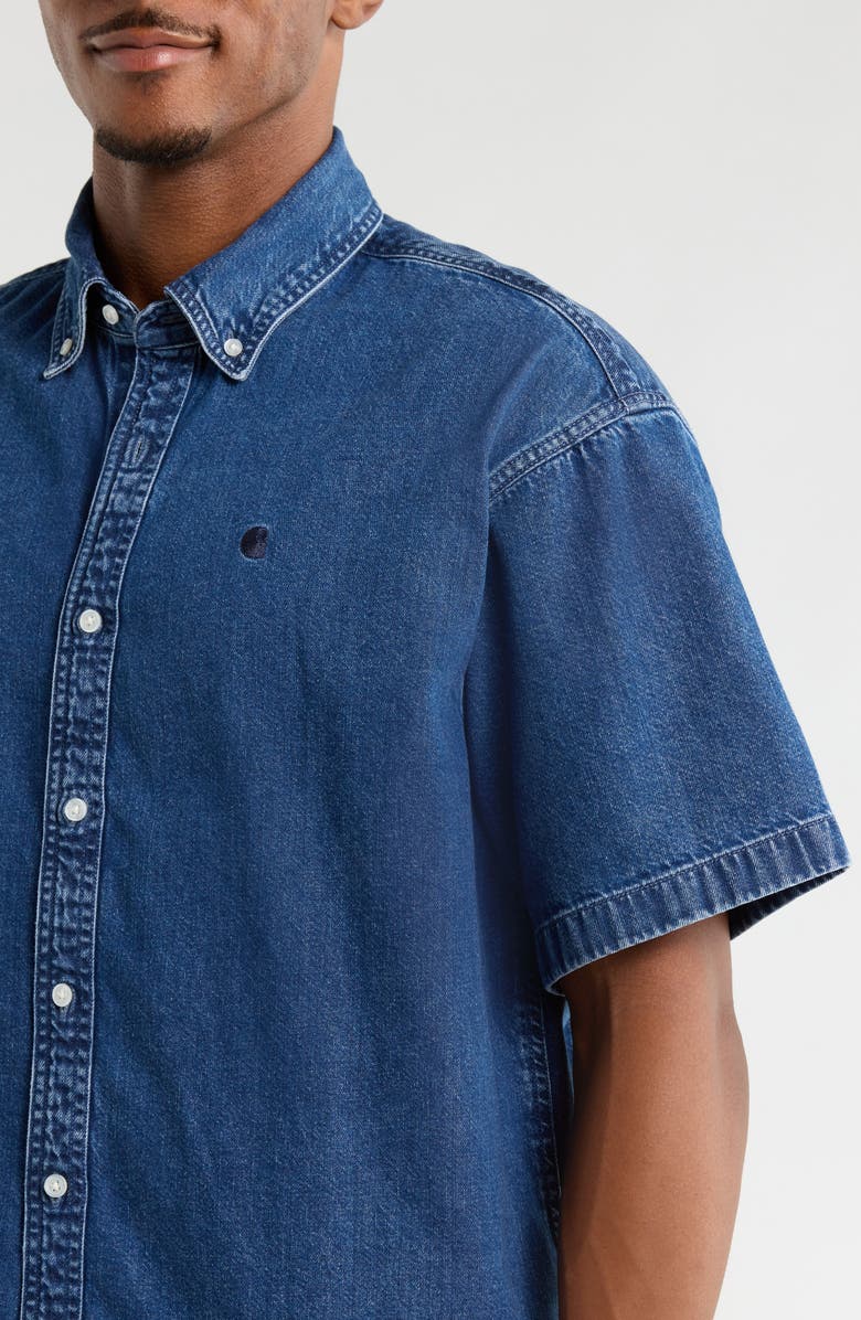 Carhartt Work In Progress Lucas Short Sleeve Cotton Denim Button-Down Shirt, Alternate, color, Stone