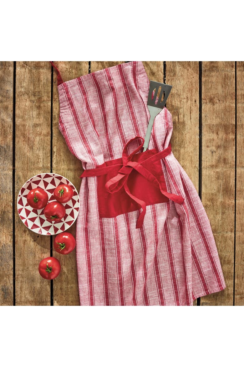 Red & White Stripe Apron Red Multi Cotton Everyday,Summer, Main, color, Red