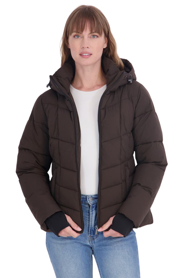 Stretch Short Puffer Jacket, Alternate, color, BROWN