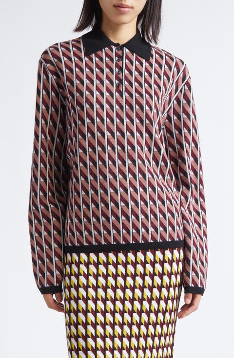 Ryan Long Sleeve Merino Wool Jacquard Polo Sweater