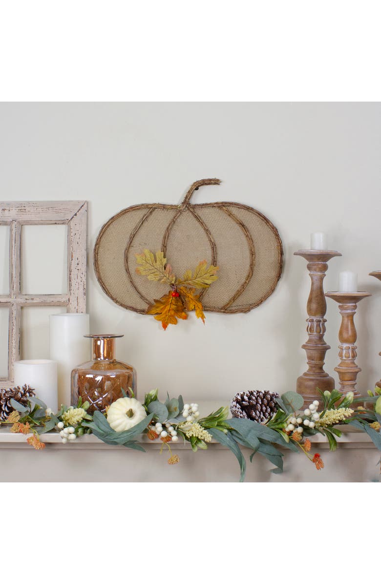 Northlight 19" Beige Burlap and Vine Pumpkin Fall Harvest Wall Hanging, Alternate, color, 