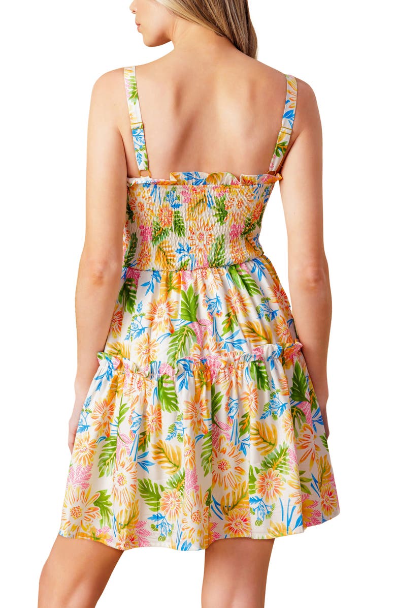 FLYING TOMATO Floral Smocked Fit & Flare Minidress, Alternate, color, Ivory Orange