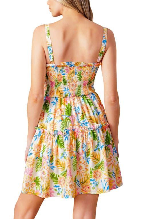 Flying Tomato Floral Smocked Fit & Flare Minidress In Ivory Orange