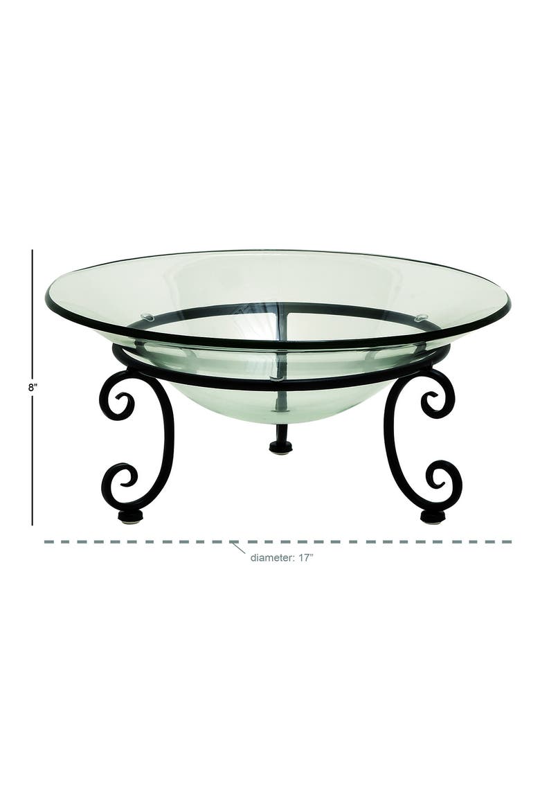 Clear Tempered Glass Kitchen Serving Bowl with Black Metal Scroll Base, Alternate, color, CLEAR