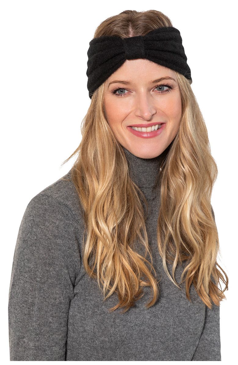 Amicale Cashmere Cable Bow Headband, Alternate, color,