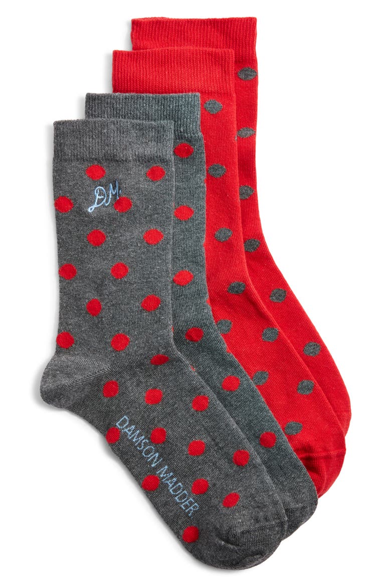 Assorted 2-Pack Organic Cotton Blend Crew Socks, Main, color, RED