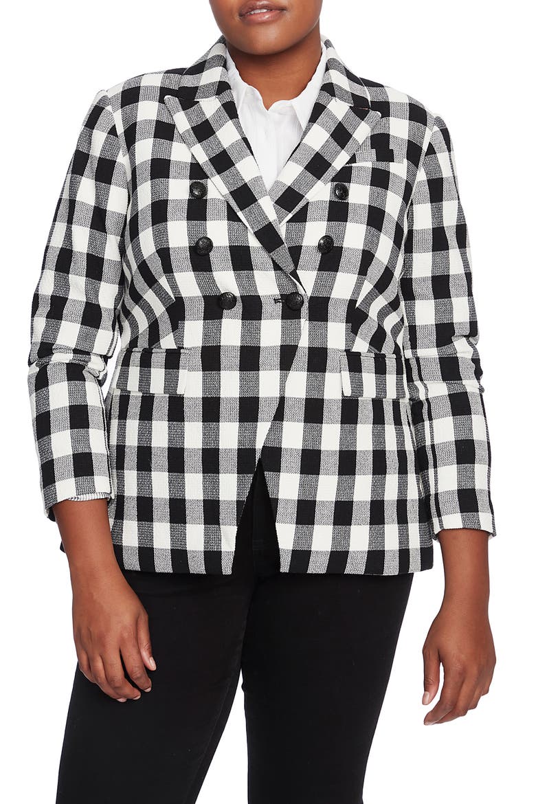 Textured Gingham Cotton Blend Blazer, Alternate, color, RICH BLACK