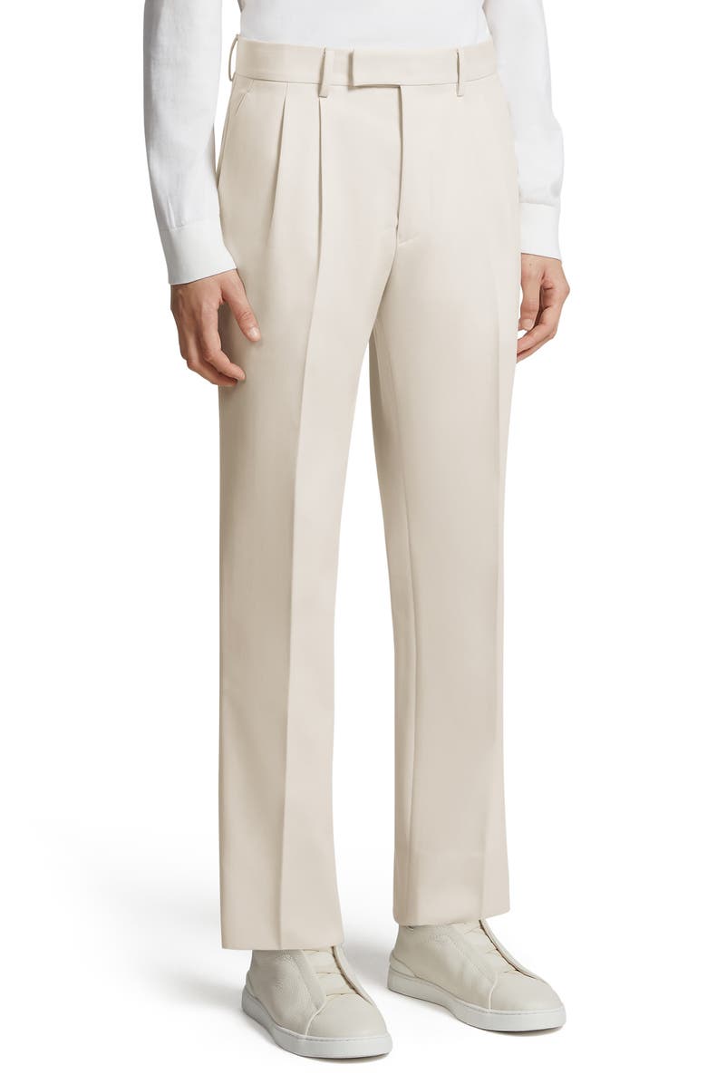ZEGNA Pleated Cotton & Wool Trousers, Main, color, 