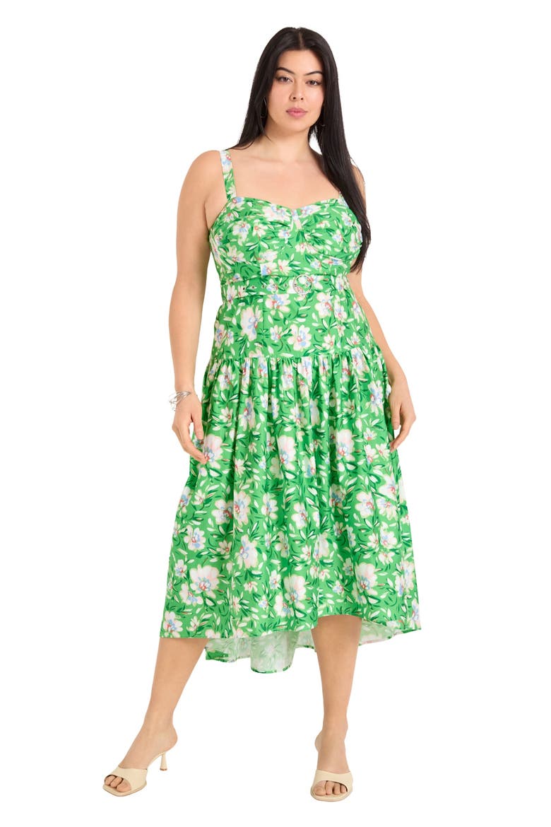 High Low Midi Dress, Main, color, FLOWERS GREEN