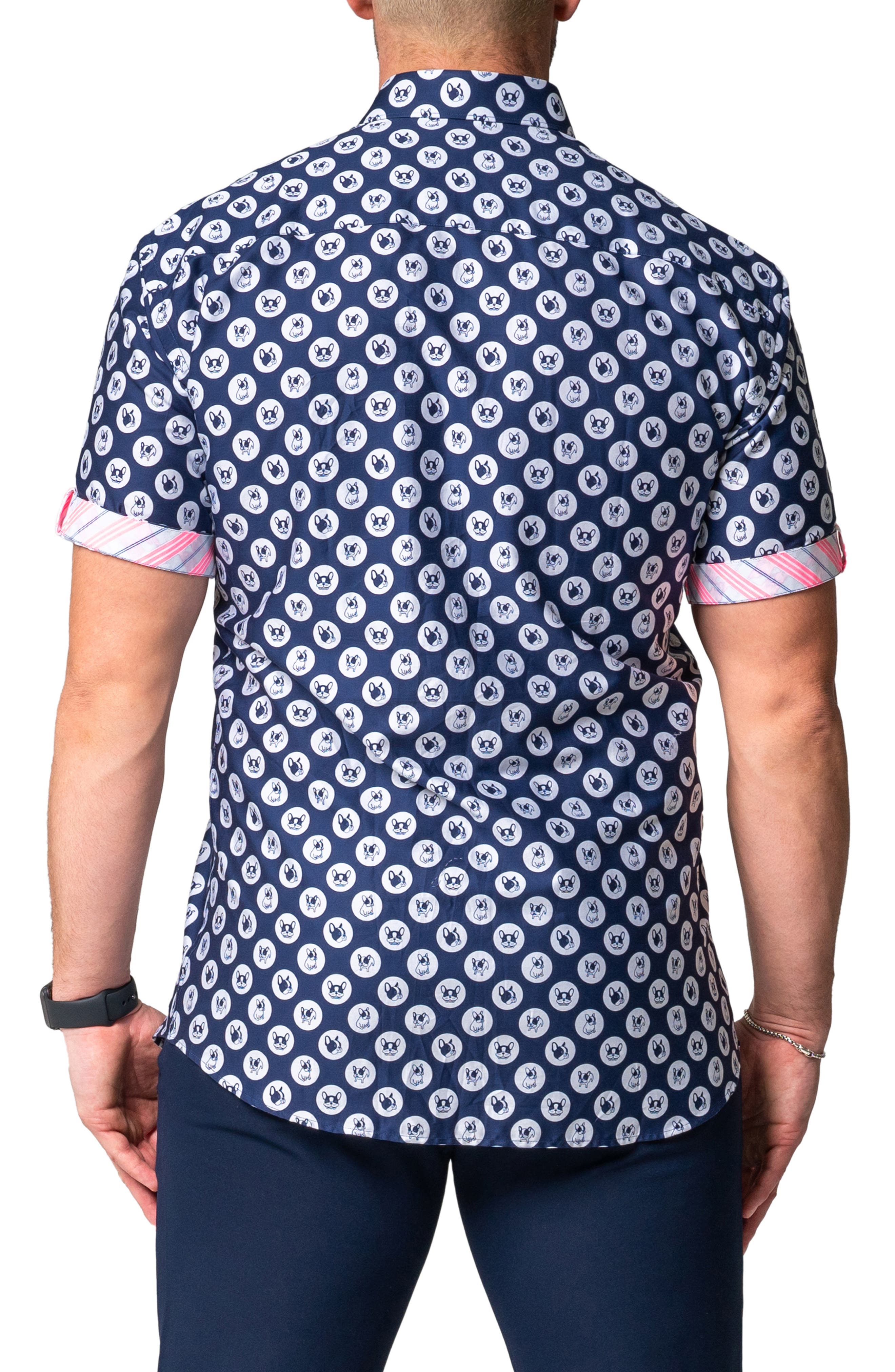 Galileo Dogdot Blue Stretch Short Sleeve Button-Up Shirt - image 2