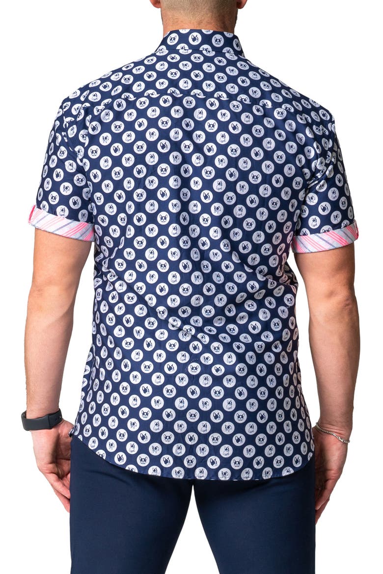 Galileo Dogdot Blue Stretch Short Sleeve Button-Up Shirt, Alternate, color, BLUE
