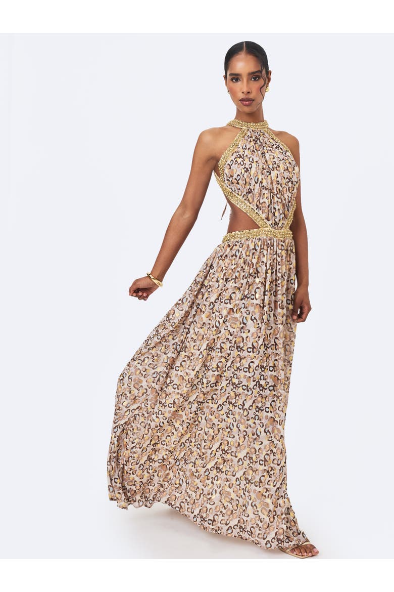 Quinnlyn Chiffon Halter Maxi Dress, Alternate, color, Beige