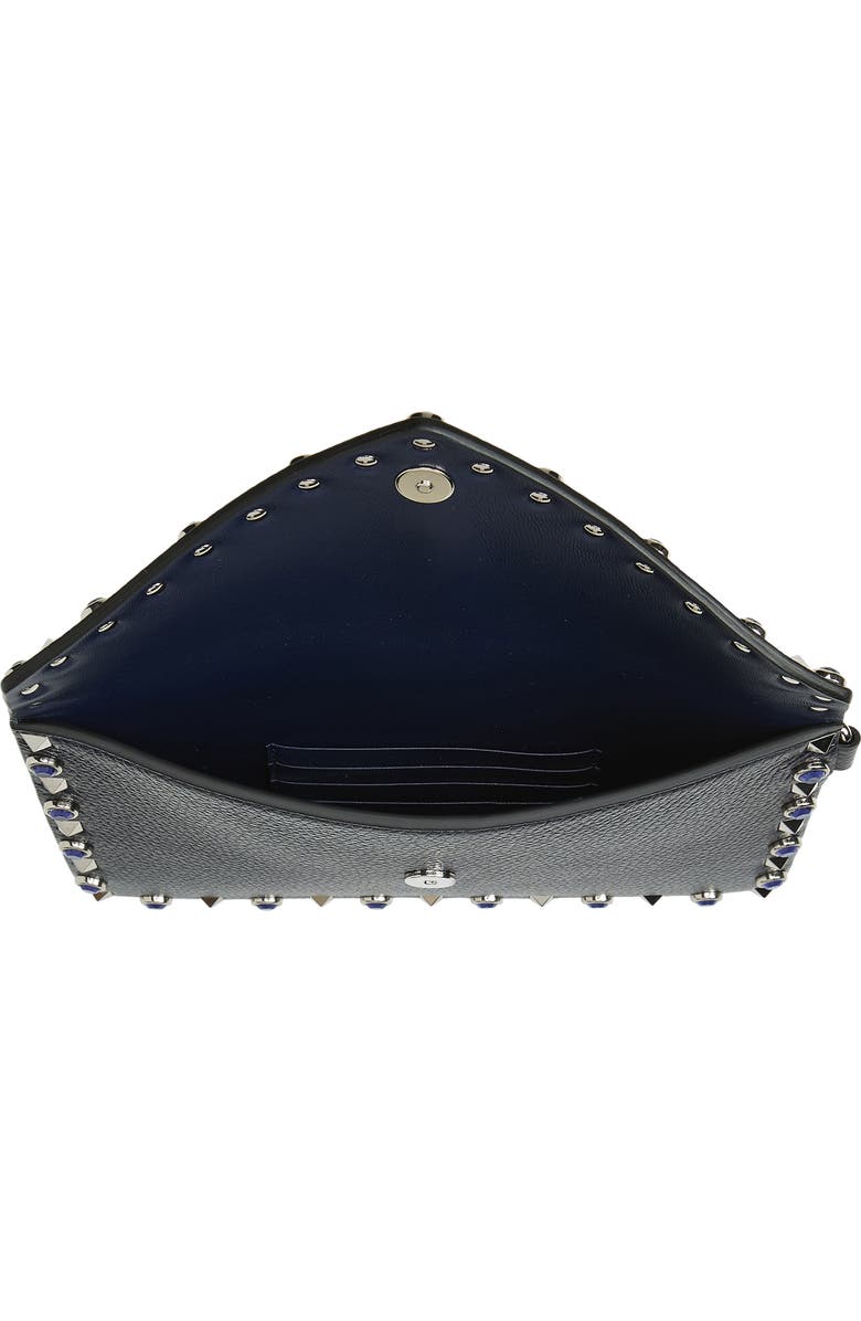 Valentino Garavani Medium Rockstud Flat Leather Wristlet Envelope Pouch, Alternate, color, Navy