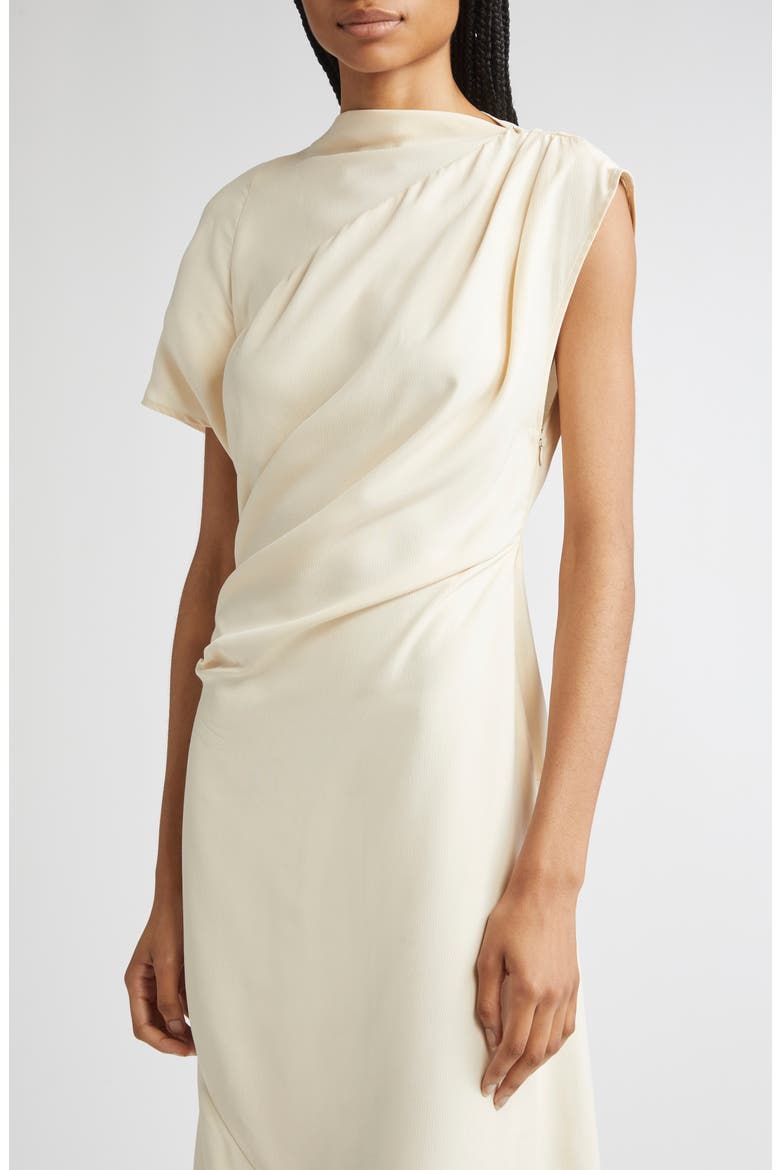 Hallie Hammered Viscose Asymmetric Hem Dress, Alternate, color, CHAMPAGNE