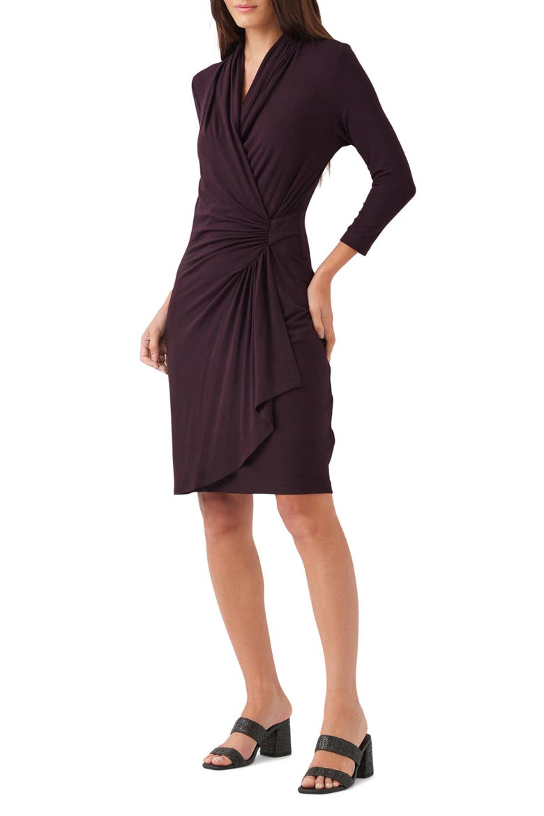 Cascade Faux Wrap Dress, Alternate, color, BORDEAUX