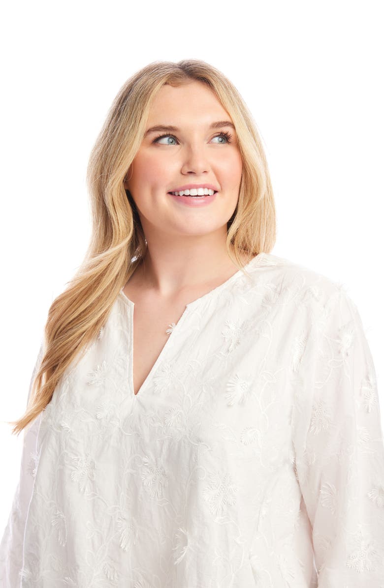 Karen Kane Floral Embroidered Cotton Tunic Top, Alternate, color, Off White