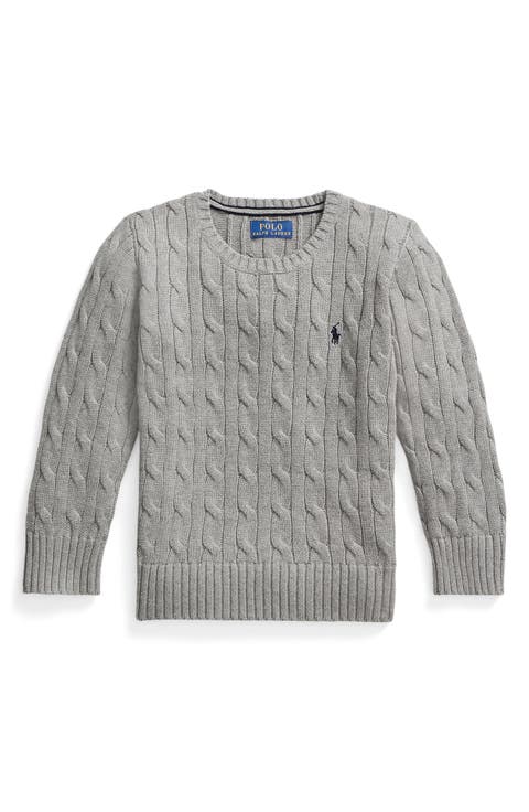 Kids' Cotton Cable Knit Crewneck Sweater