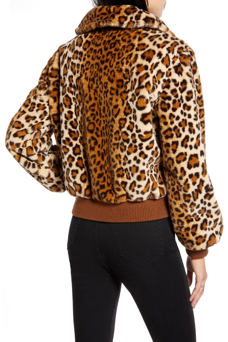 Leopard Faux Fur Bomber Jacket, Alternate, color, TAN- BROWN FAUX LEOPARD