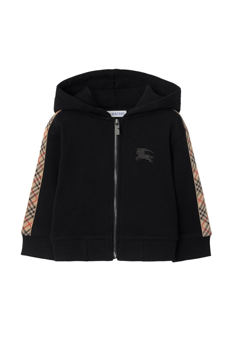 Check Trim Cotton Zip Hoodie, Main, color, Black