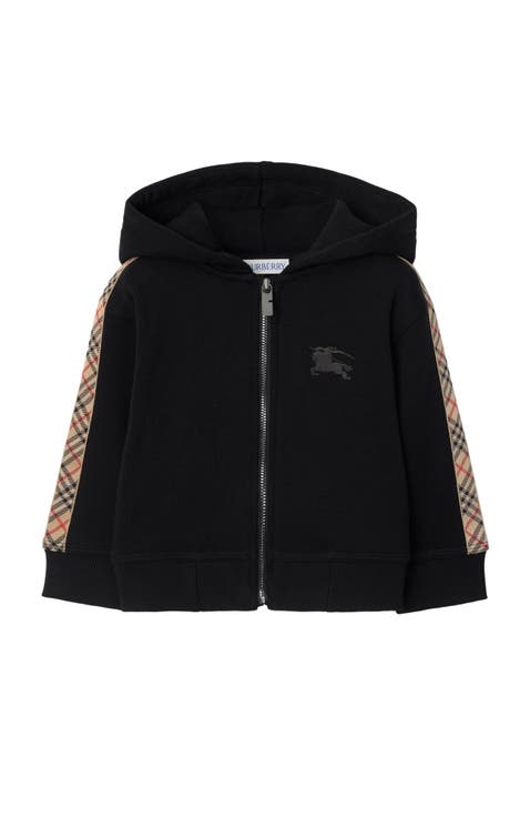 Check Trim Cotton Zip Hoodie