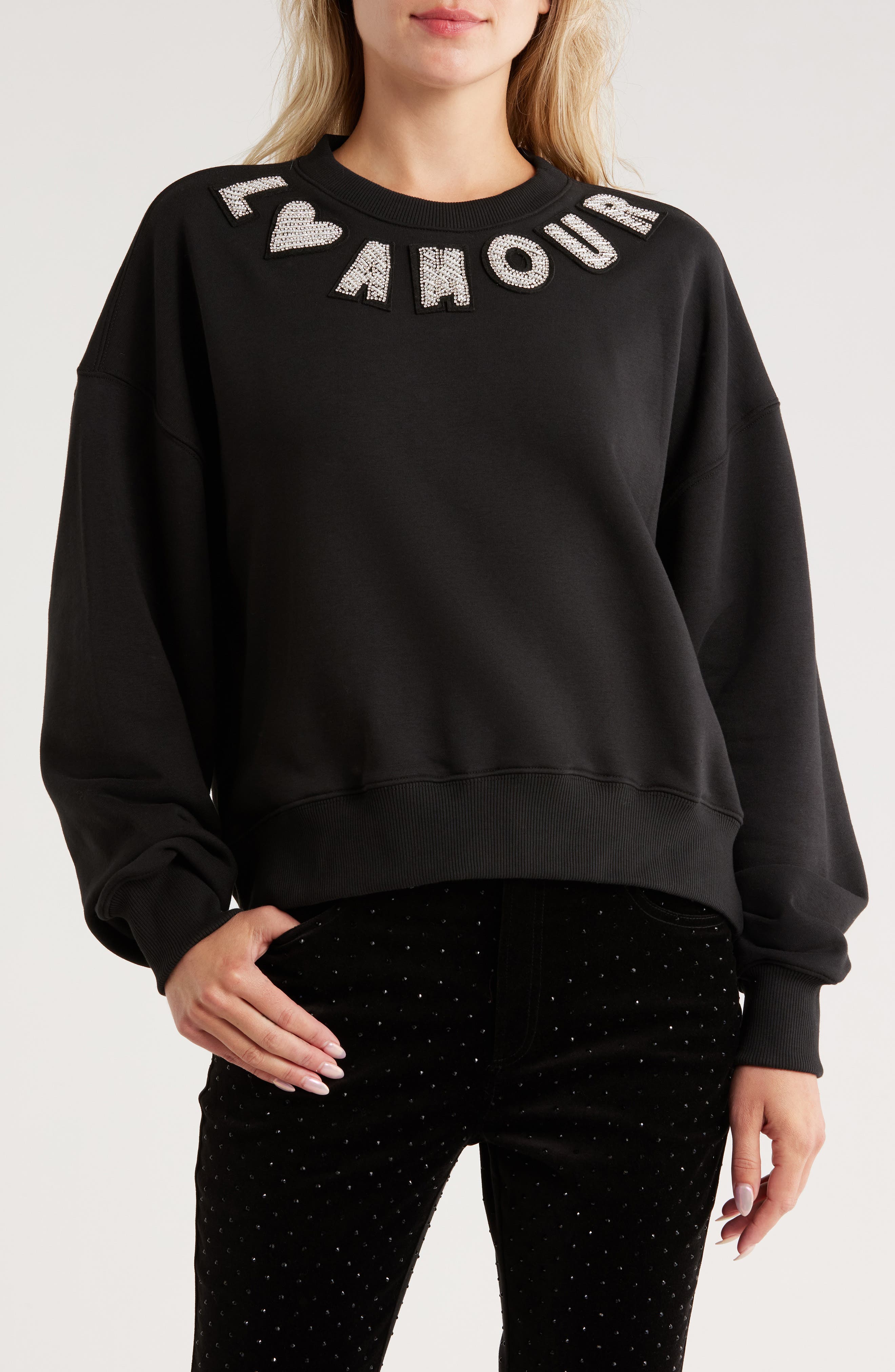 Cinq à Sept L'Amour Beaded Patchwork Brandy Sweatshirt