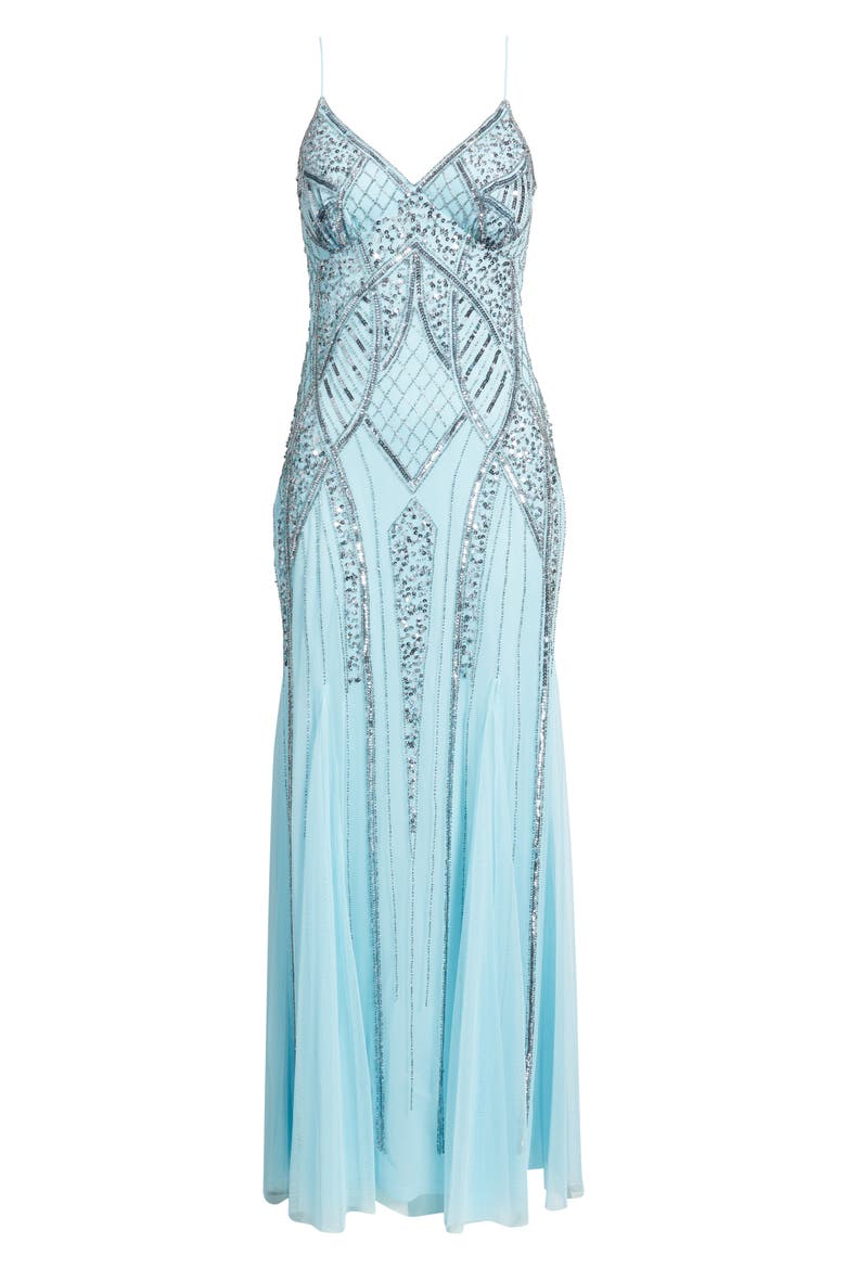 Beaded A-Line Gown, Alternate, color, AQUA
