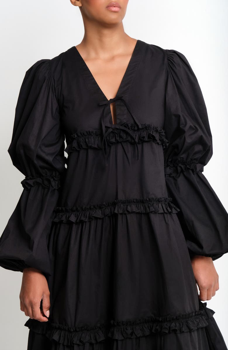 The Lulo Project New Lilies Long Sleeve Stretch Cotton Midi Dress, Alternate, color, Black