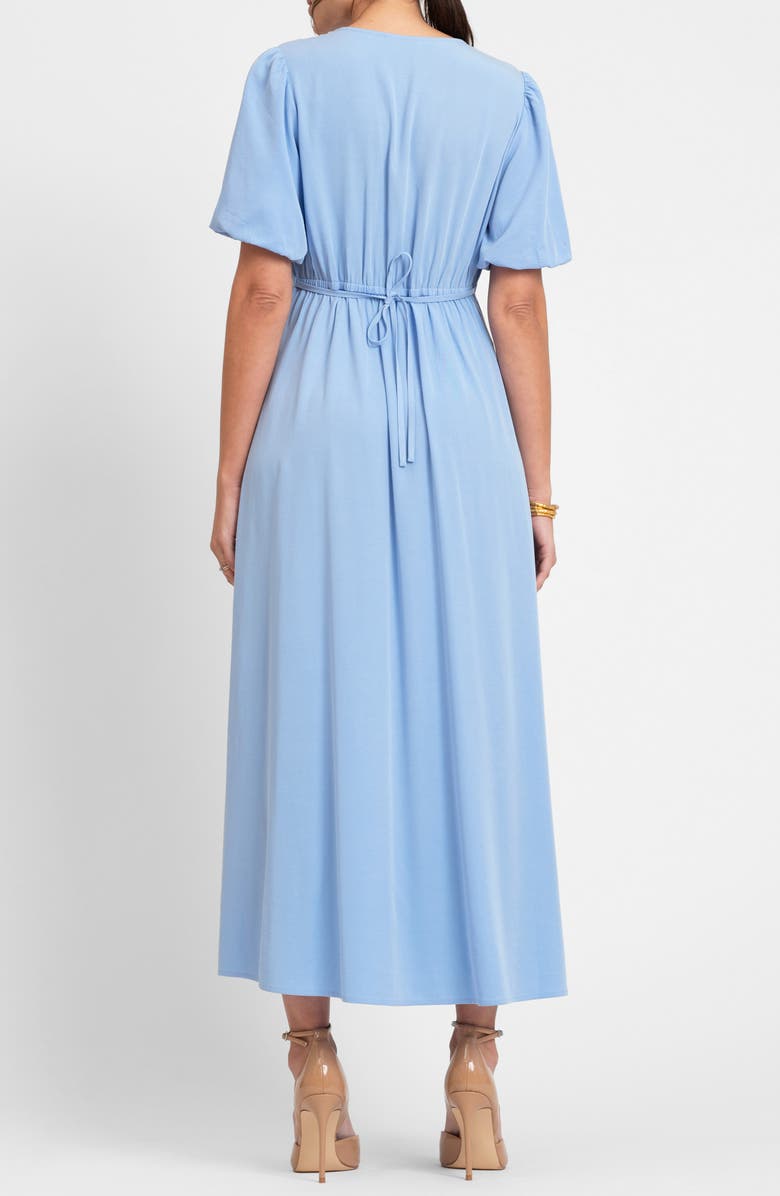 Seraphine Puff Sleeve Button-Up Maternity Midi Dress, Alternate, color, Blue