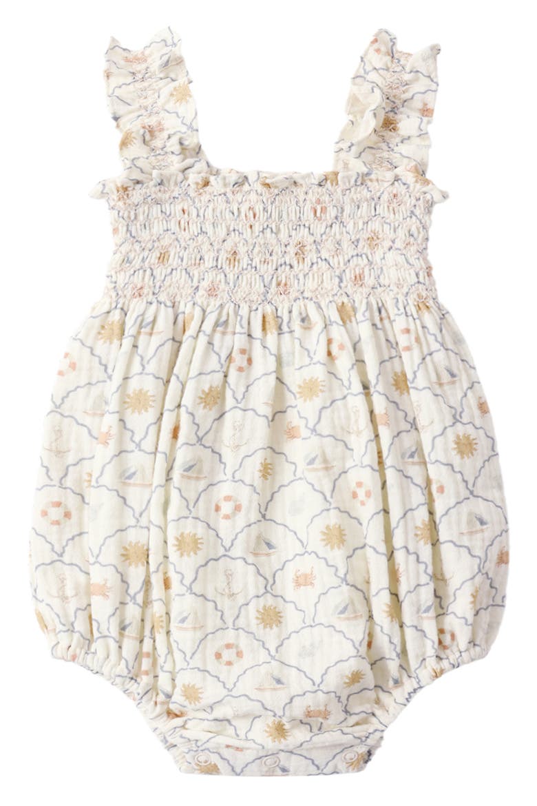 Julia Nautical Print Cotton Romper, Alternate, color, IVORY