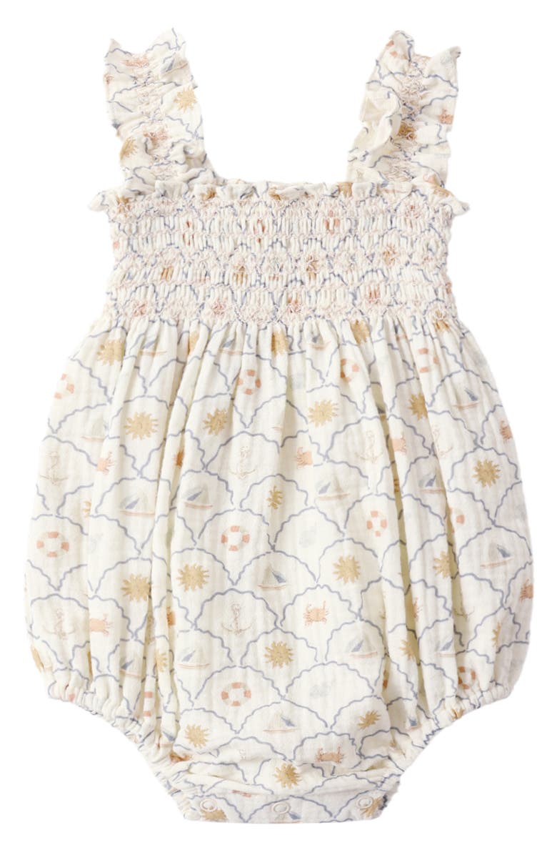 Rylee + Cru Julia Nautical Print Cotton Romper, Alternate, color, Ivory