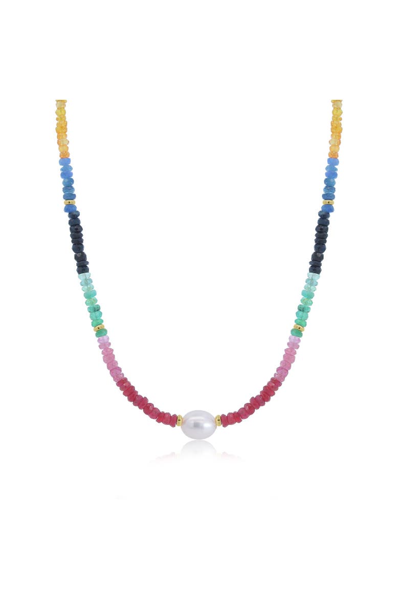 Rainbow Gemstone Bead Pearl Necklace, Main, color, Multicolor Gemstones