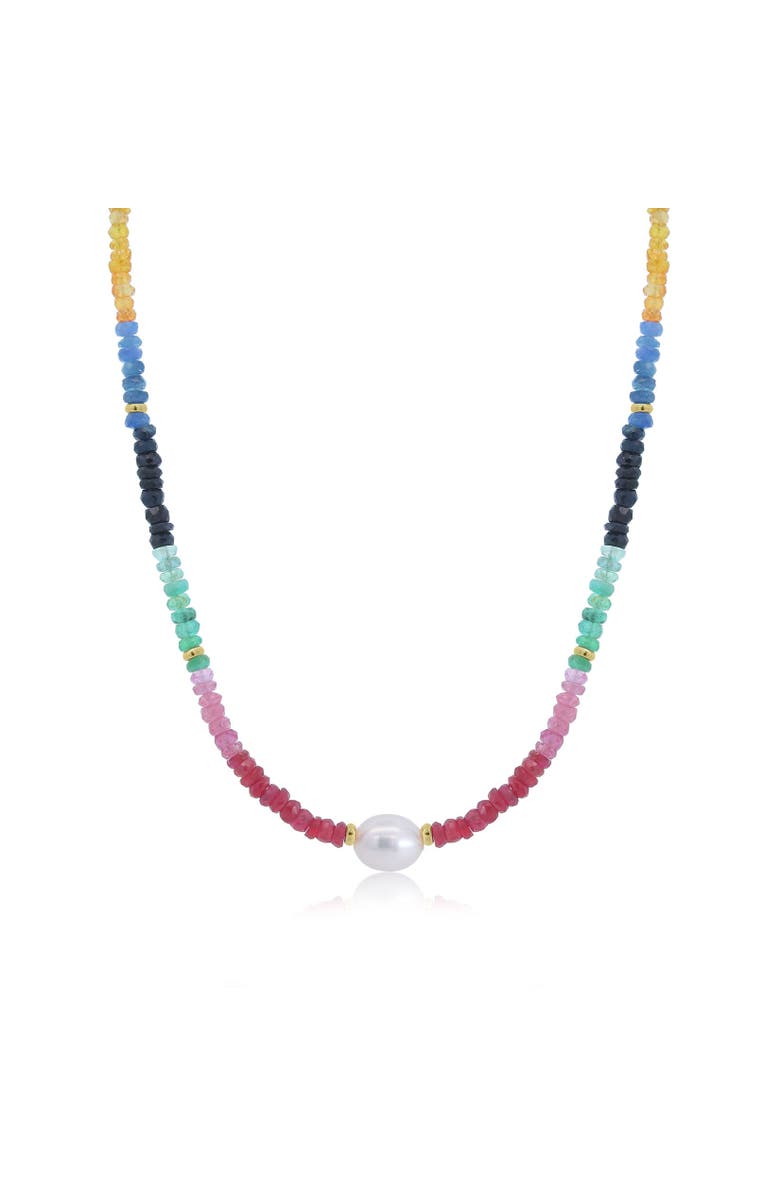 The Lovery Fine Jewelry Rainbow Gemstone Bead Pearl Necklace, Main, color, Multicolor Gemstones