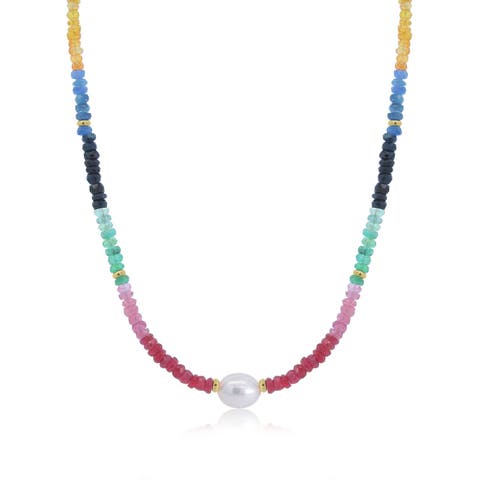 Rainbow Gemstone Bead Pearl Necklace