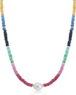 The Lovery Fine Jewelry Rainbow Gemstone Bead Pearl Necklace
