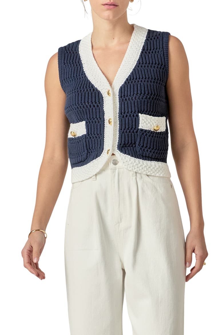 Contrast Sweater Vest, Main, color, NAVY/WHITE