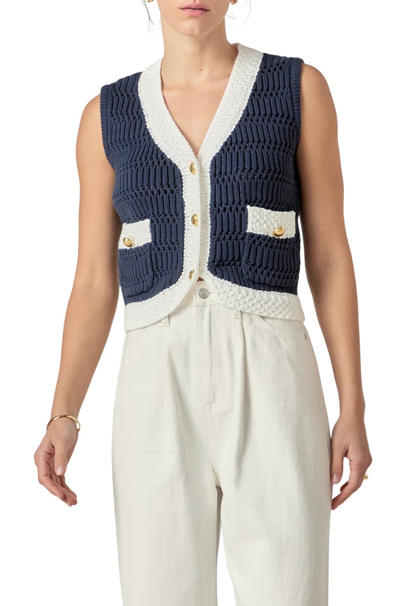 English Factory Contrast Sweater Vest, Main, color, Navy/ White