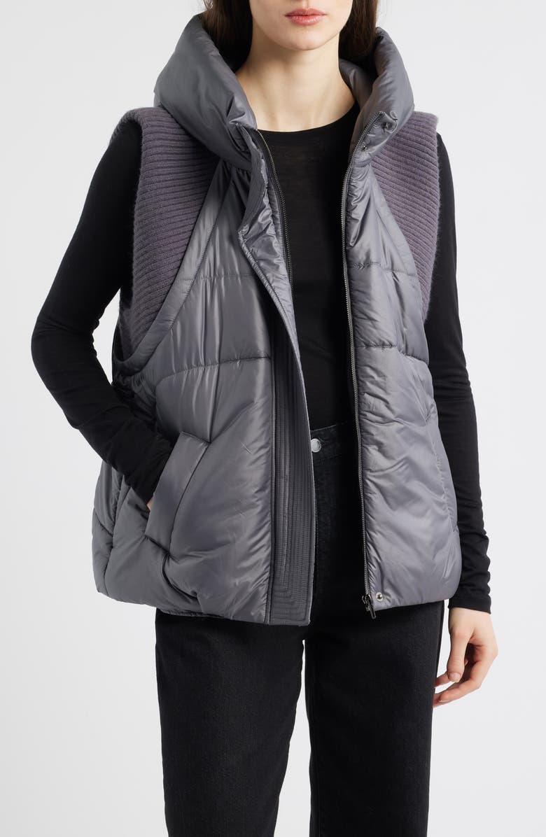 dRA Violet Hooded Hybrid Puffer Vest, Main, color, Charcoal