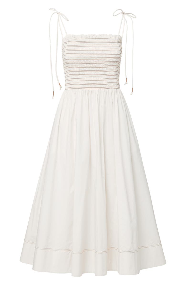 Veronica Beard Kaela Smocked Tie Strap Midi Dress, Alternate, color, Dove