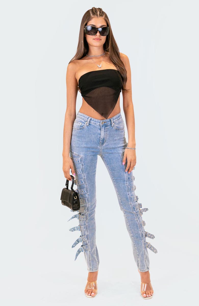 EDIKTED Buckle Up Stretch Skinny Jeans, Alternate, color,