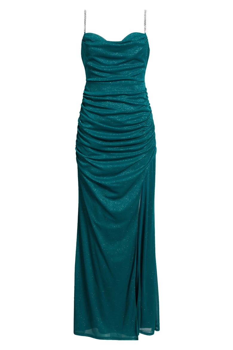 Metallic Rhinestone Strap Gown, Alternate, color, HUNTER