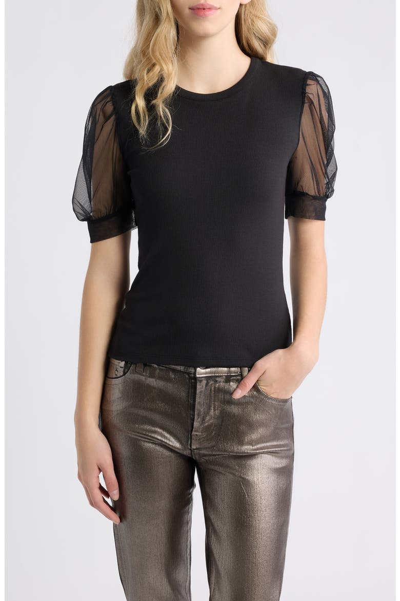 The Tulle Sleeve Top, Main, color, BLACK