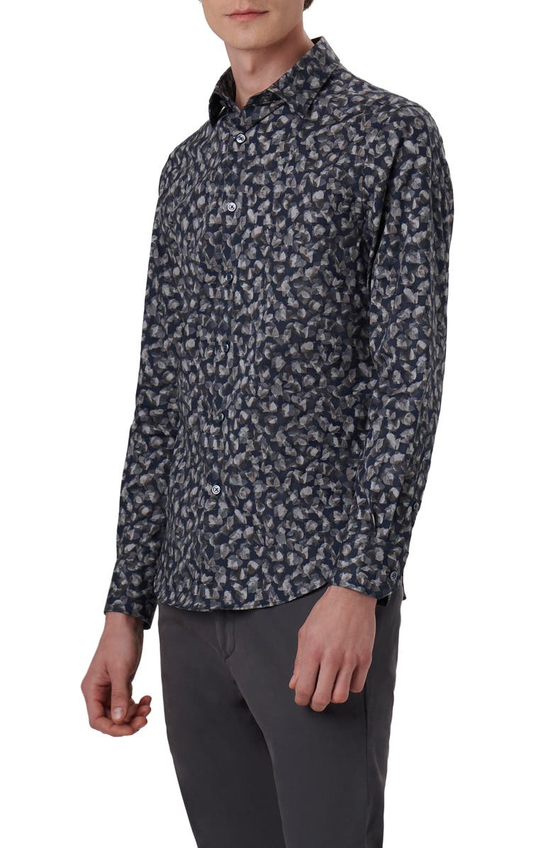 Julian Shaped Fit Leaf Print Stretch Cotton Button-Up Shirt
