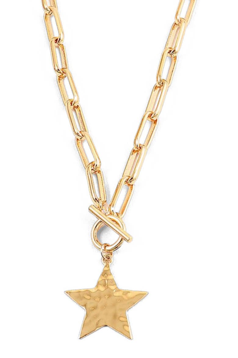 Star Hammered Necklace, Main, color, Gold