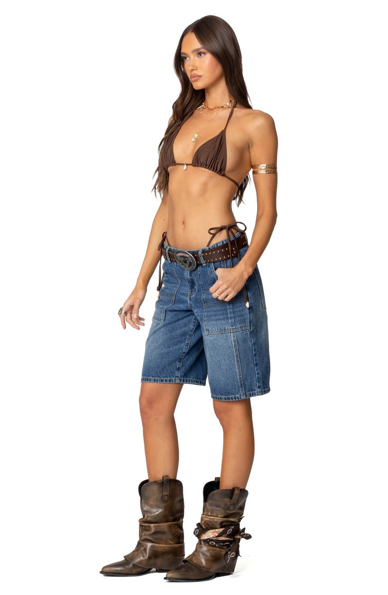 EDIKTED Tris Low Rise Denim Bermuda Shorts, Alternate, color, Blue